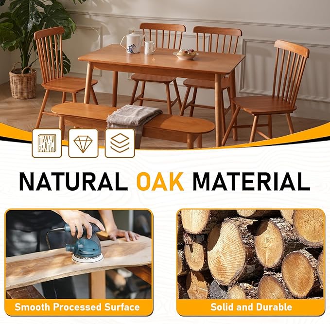 BAKEVE Dining Table for 4-6 Person- 47.2'' Solid Wood Kitchen Table, Mid - Image 4