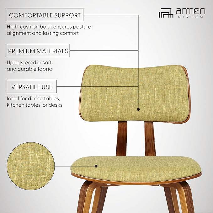 Armen Living Jaguar Mid-Century Dining Chair in Walnut Wood and Green Fabric - Image 10