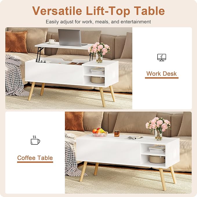 ALINE FURNITURE White Coffee Table Lift Top - Image 6