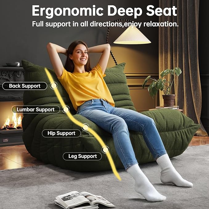 Bean Bag Chairs for Adults, BeanBag Reading Chair Memory Foam Couch, Floor - Image 5