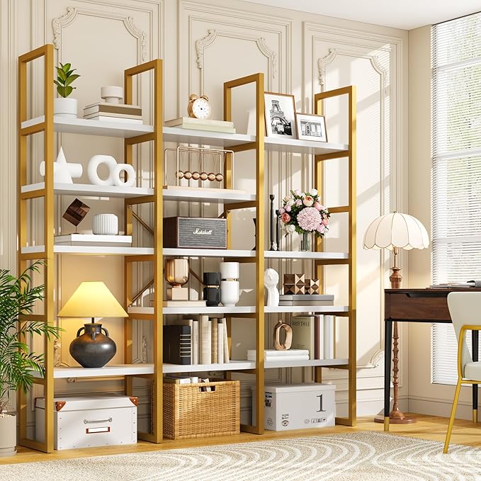 Semoic Large Bookshelf 5 Tiers, Triple Wide Geometric Bookcase, 71 Inches Tall - Image 5