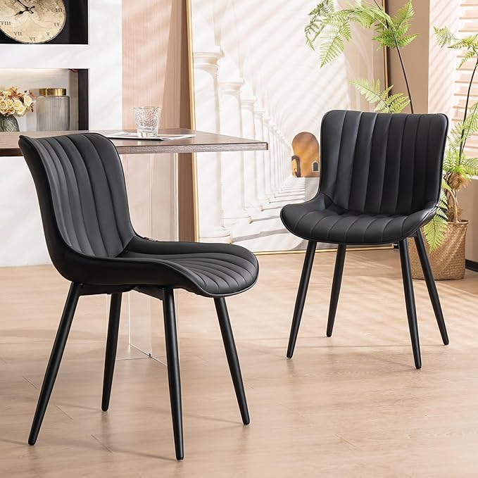 YOUNUOKE Black Dining Chairs Set of 2, Mid-Century Modern Faux Leather by YOUNUOKE