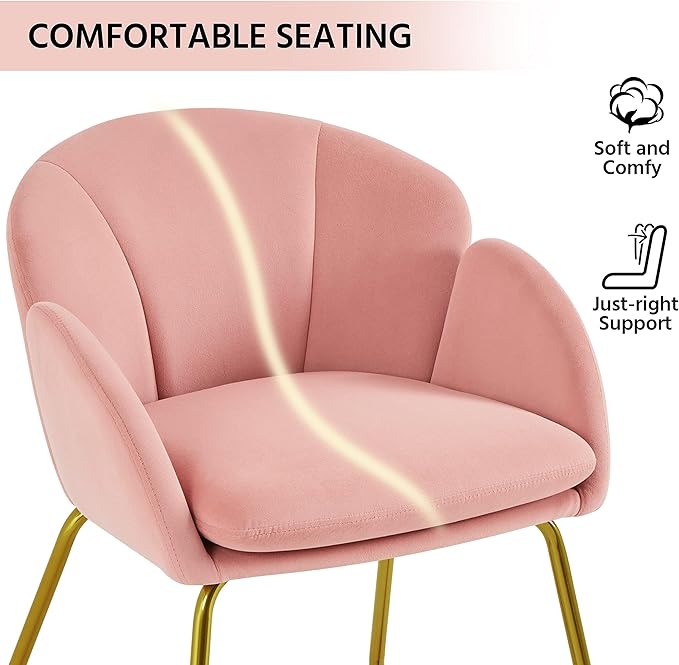Yaheetech Flower Shape Velvet Vanity Chair, Modern Side Armchair Makeup Chair - Image 8