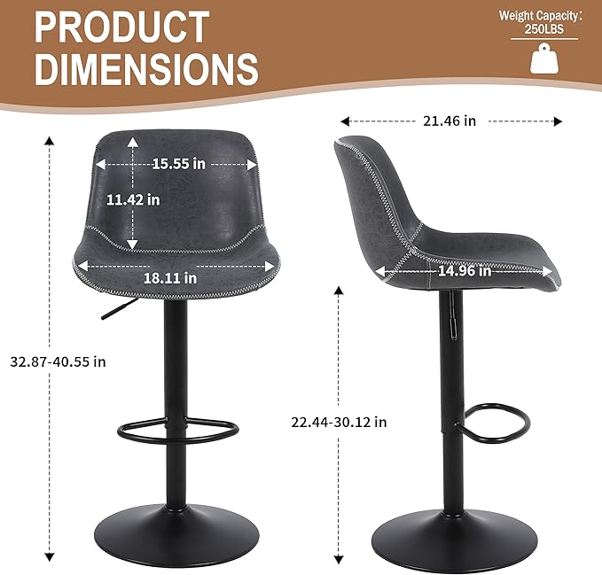 Bar Stools Set of 2, Swivel Counter Height Barstools - Image 3