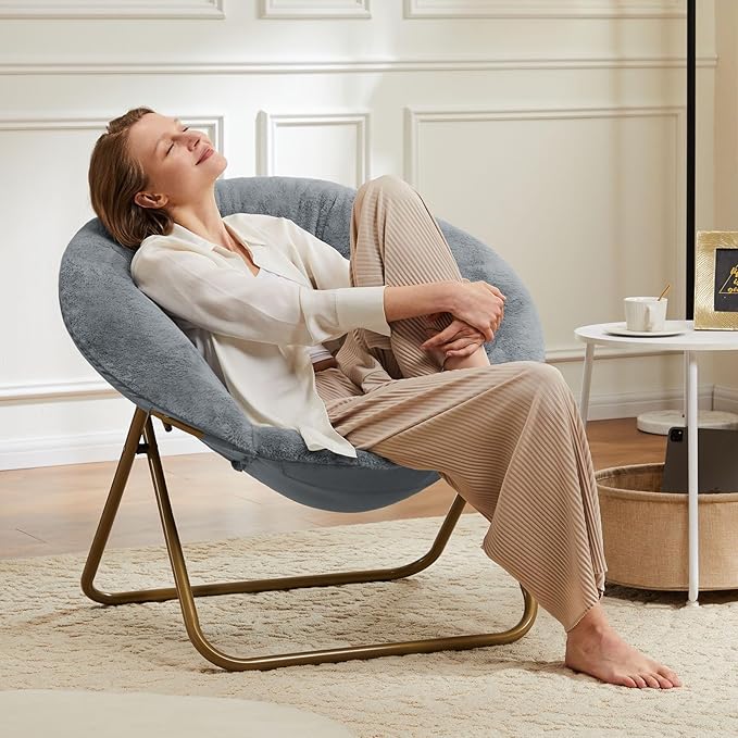Saucer Chair Faux Fur with Soft and Thick Padded Seat Metal Frame, Modern Style - Image 7