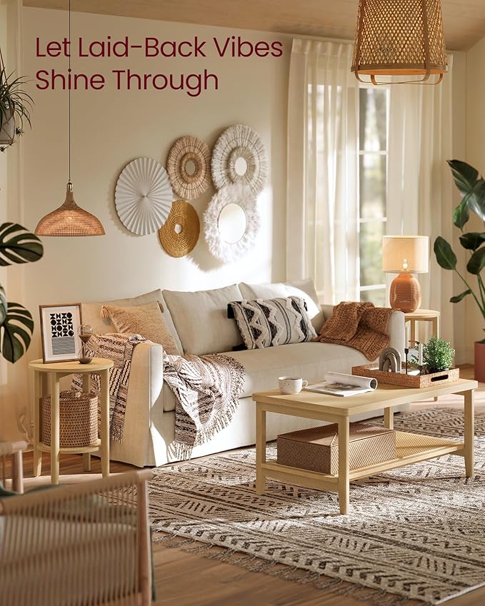 VASAGLE Round Side End Table, 2-Tier Boho Bedside Table - Image 5