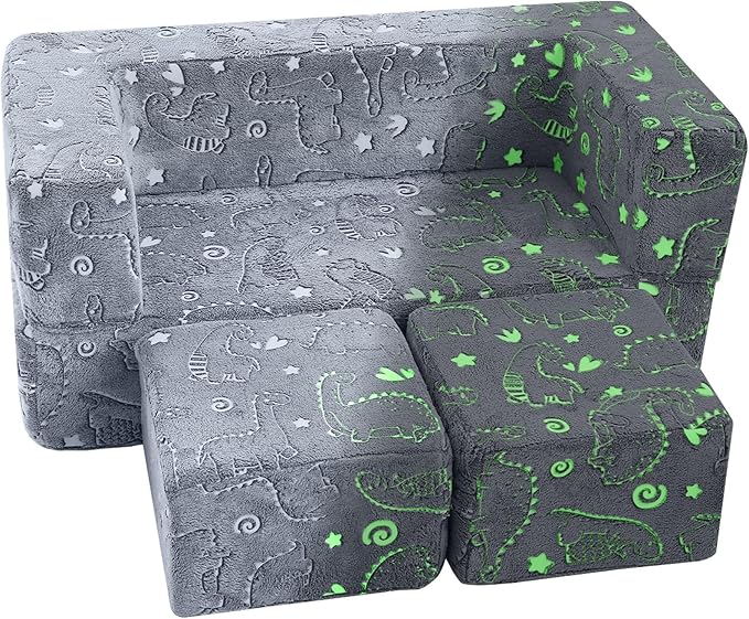 MeMoreCool Glow-in-The-Dark Dinosaur Modular Kids Play Couch — Convertible Foam - Image 8
