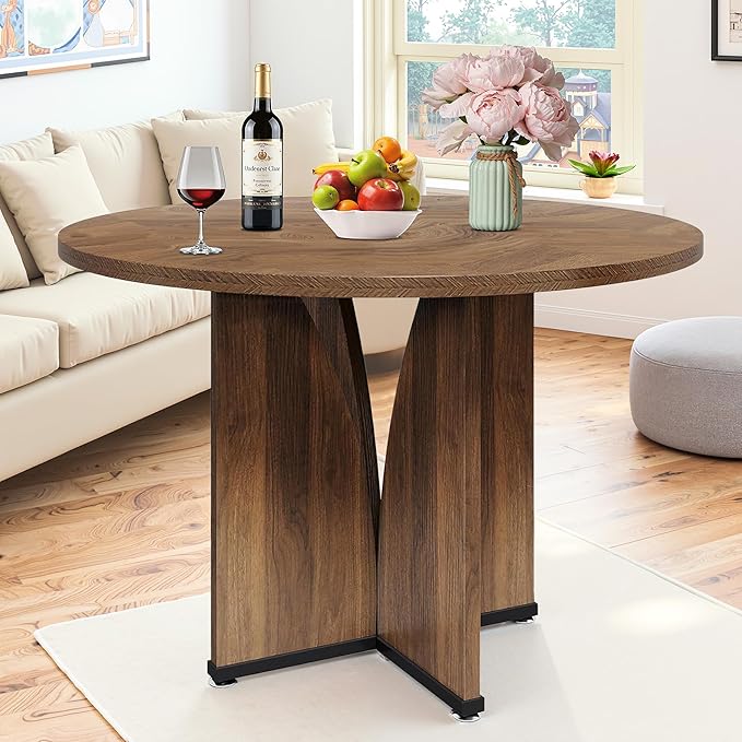 Round Dining Table for 4, 39 Inch Small Dinner Table Farmhouse Wooden Circle - Image 8
