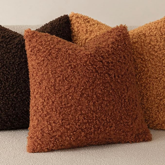 Foindtower Set of 2 Curly Teddy Wool Pillow Covers Decorative Boucle Textured - Image 4