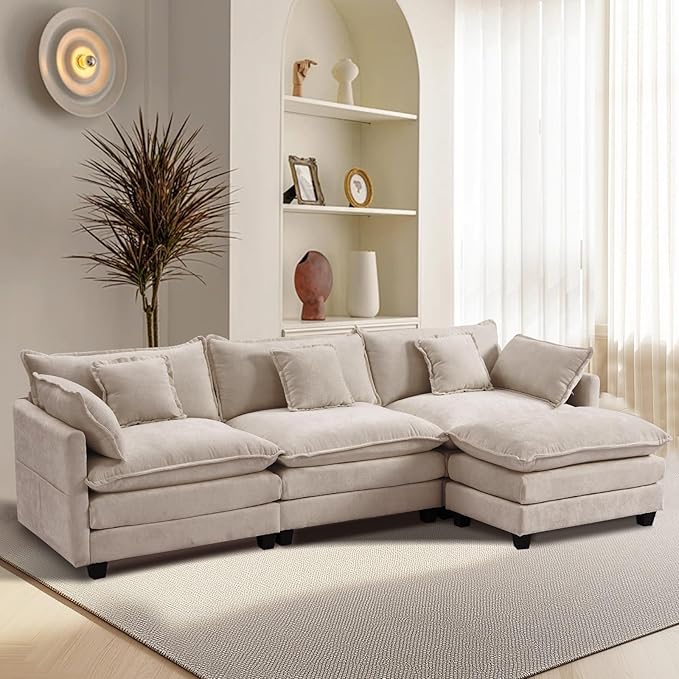 Furniliving 112‘’ L-Shaped Sofa, Luxury Chenille Modular Sectional Couches by FurnilivingFurnitureforHome