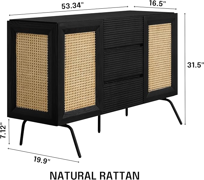 NTC MOSSIC Sideboard with 2 Doors and 3 Drawers, Buffet Cabinet with Natural - Image 2