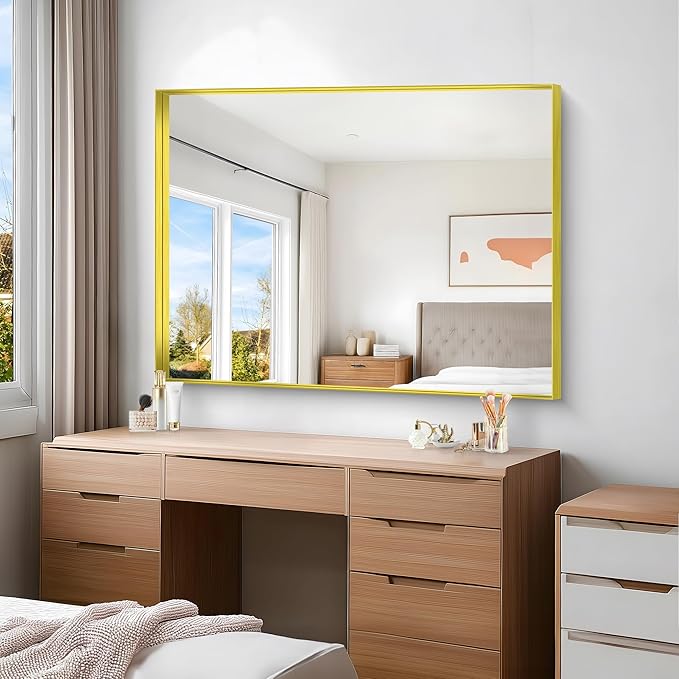 Gold Bathroom Mirror, 36x48 Inch Rectangular Framed Mirror, Large Wall Mounted - Image 8