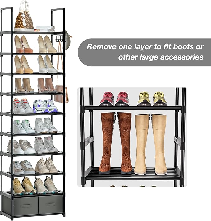 Tall Shoe Rack Narrow 10 Tier Shoes Rack 20 25 Pairs, Shoe Storage Organizer - Image 7