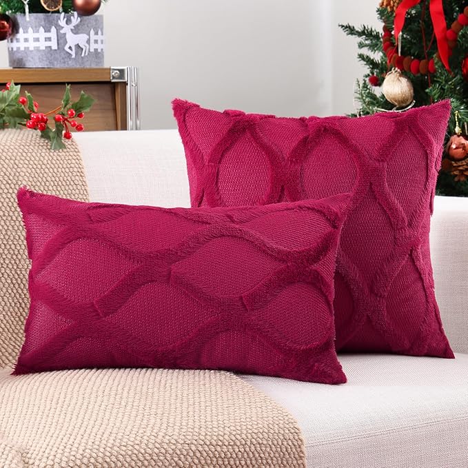 decorUhome Throw Pillow Covers 24x24 Inch Set of 2, Soft Plush Faux Fur Wool - Image 4