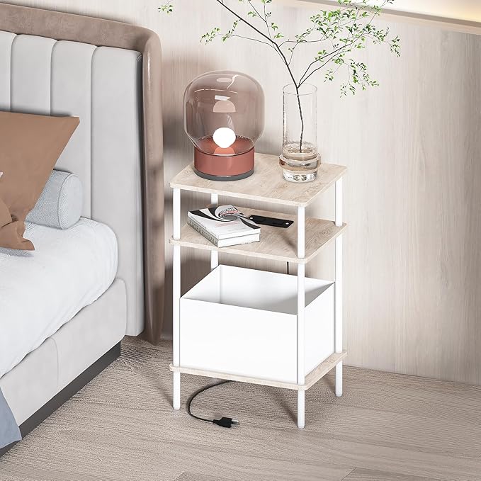 Small Side Table with Charging Station, Slim Nightstand with Outlet, Sofa - Image 2