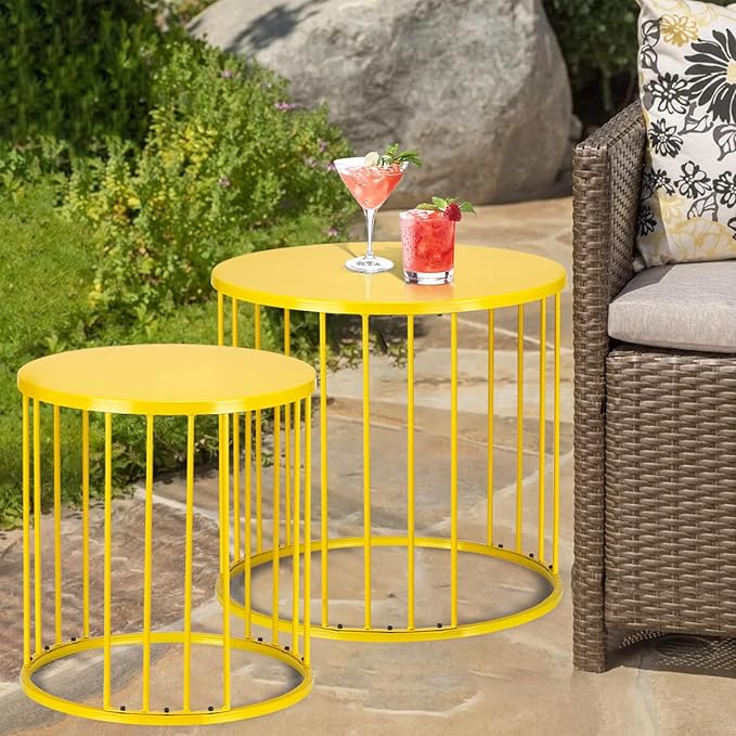 SUNNYPARK Outdoor Side Table Set of 2, Metal Circle Accent End Tables - Image 4