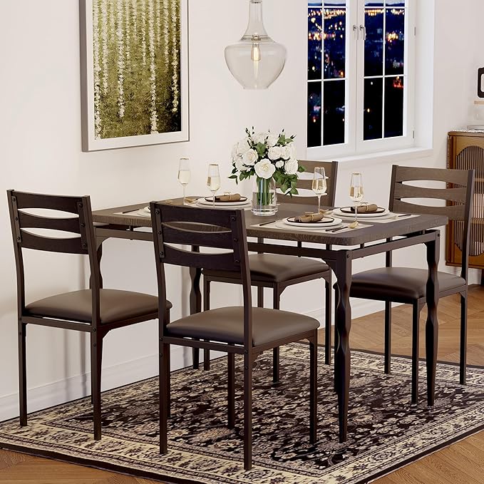 GarveeHome 5 Piece Dining Table Set, Industrial Style Dining Table and Chairs - Image 6