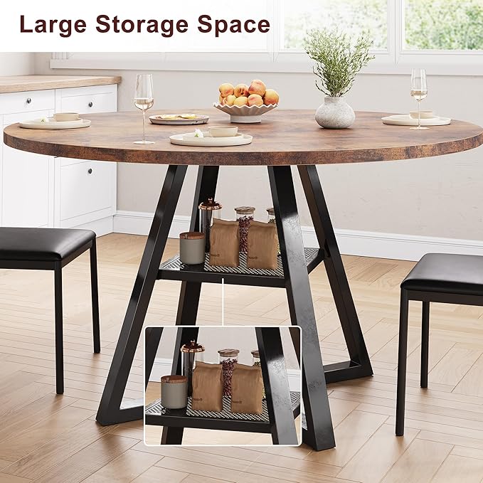 Round Dining Table for 4, Kitchen Dining Room Circle Dinner Pedestal Table - Image 6