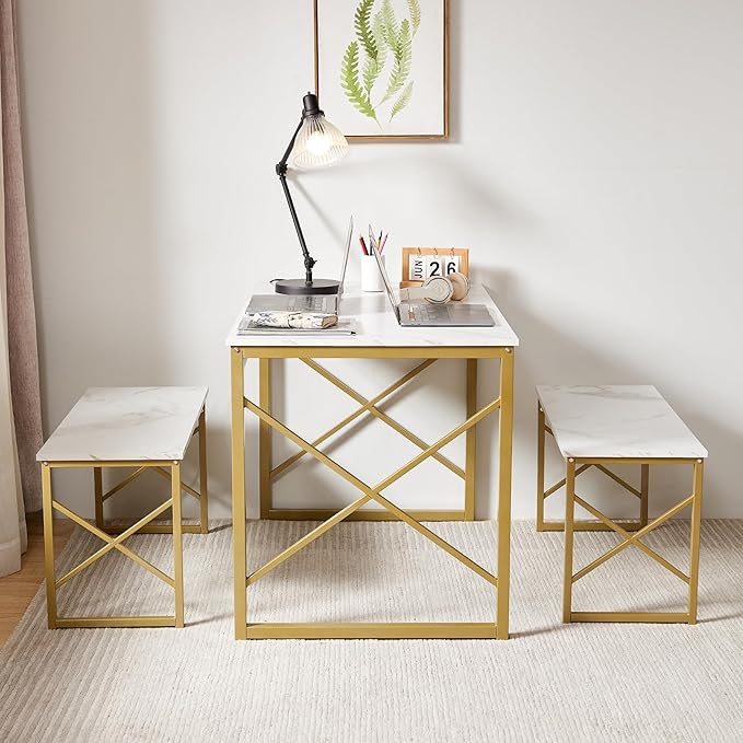 VECELO Kitchen Table with 2 Benches - Image 3