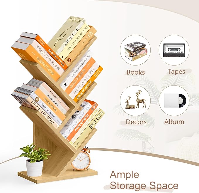 Hoctieon 4 Tier Tree Bookshelf, 4 Shelf Bookcase, Free Standing Tree Bookcase - Image 8