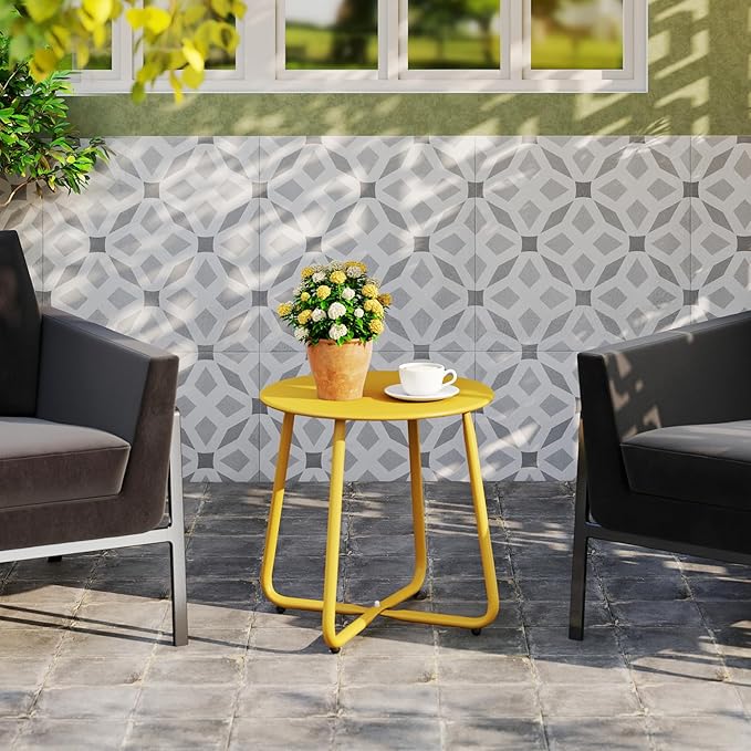 HollyHOME Round Metal Side Table, Rust-Resistant Patio Small Plant Stand - Image 6