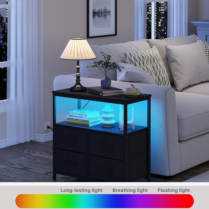 TUTOTAK LED Night Stand with Charging Station, Large Nightstand with USB and - Image 4