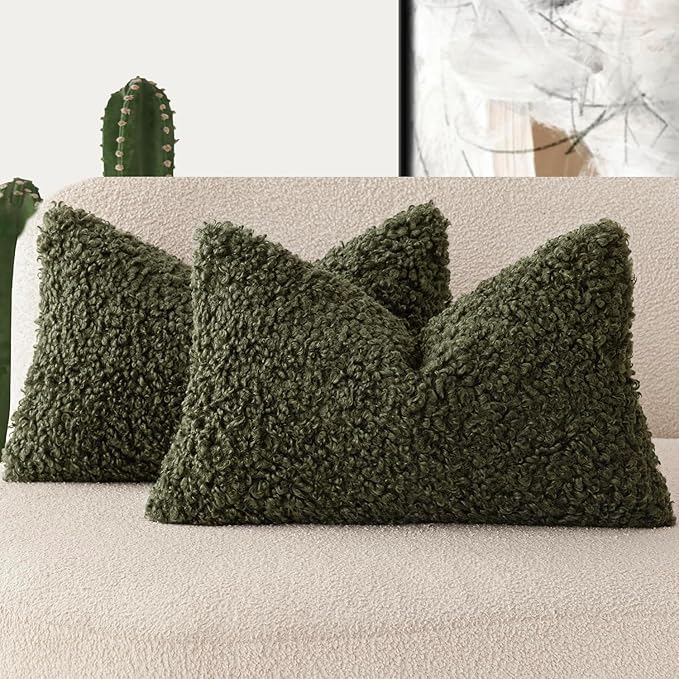 Foindtower Set of 2 Curly Teddy Wool Pillow Covers Decorative Boucle Textured by Foindtower