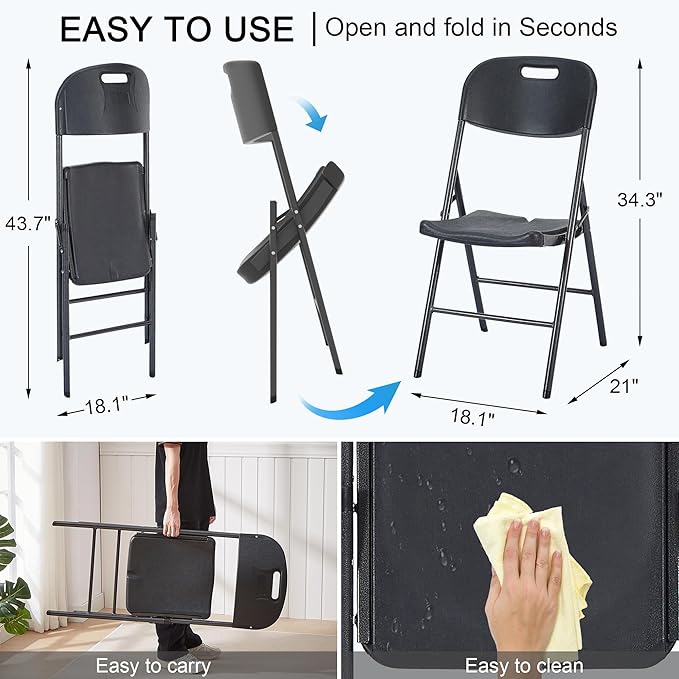 VECELO 4 Pack Folding Chairs, Indoor/Outdoor Use Plastic Seat - Image 3