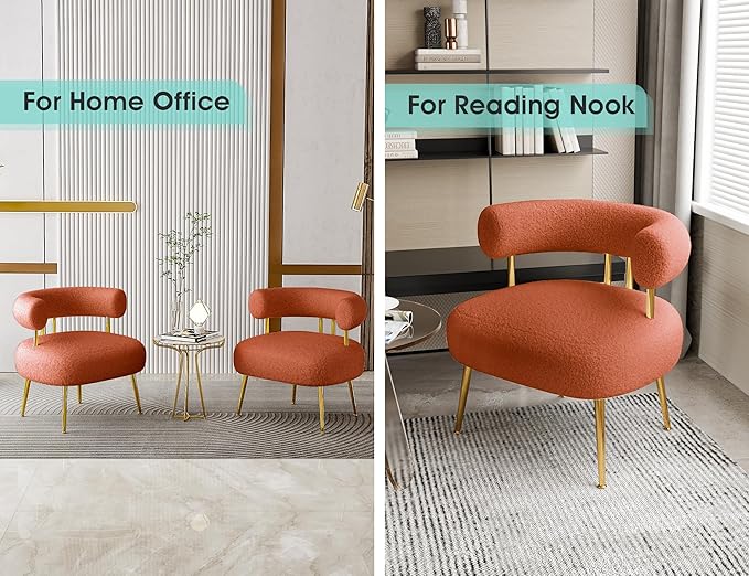 Mid Century Sherpa Boucle Accent Chair, Round Upholstered Barrel Arm Chair - Image 5