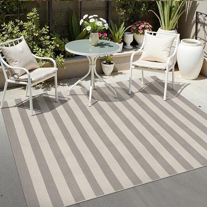 OJIA Outdoor Rug 5'x7' Striped Patio Rug Washable Indoor Outdoor Carpet Cotton - Image 6