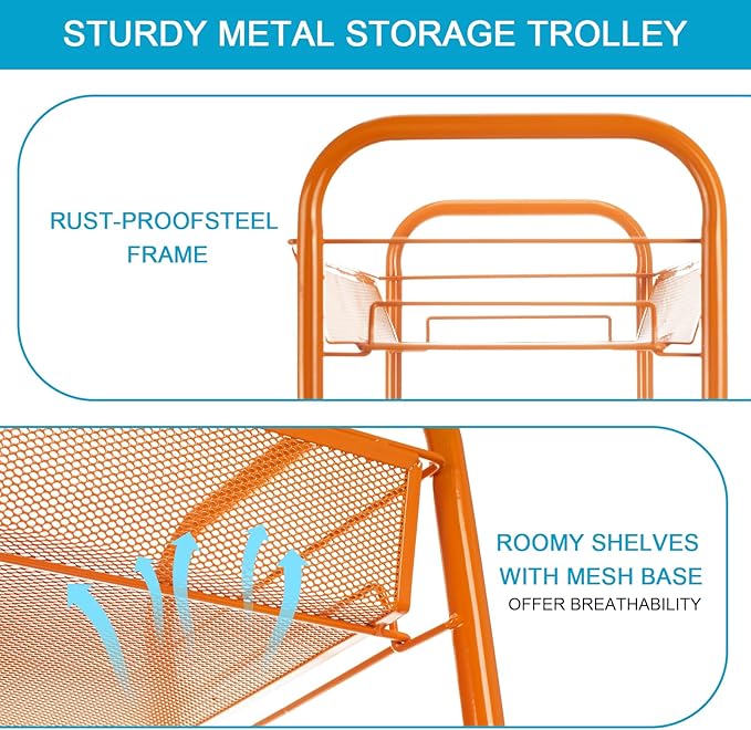 3-Tier Metal Rolling Cart, Storage Shelf - Image 3
