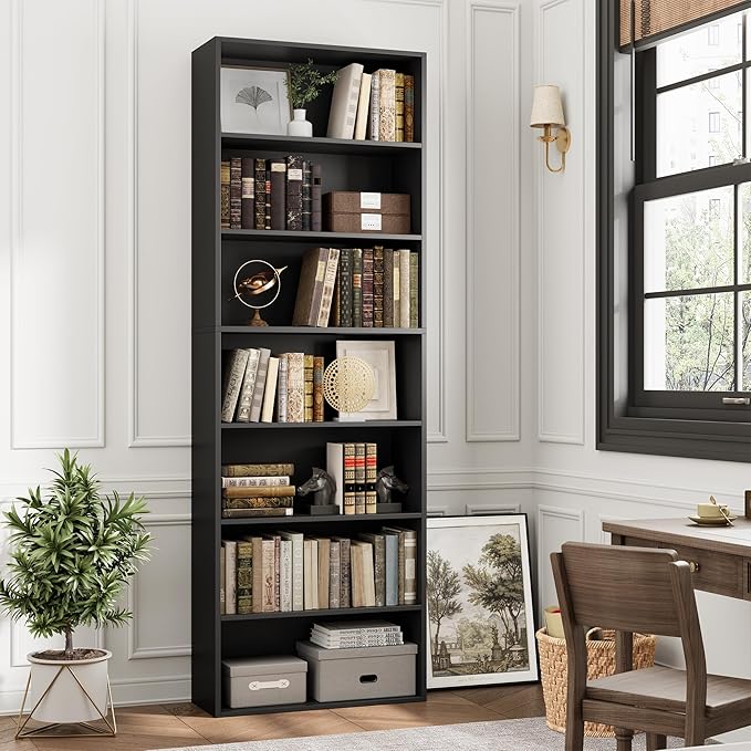 82" Tall Bookshelf, 7-Tier Open Shelves Bookcase, Freestanding Display Storage - Image 2