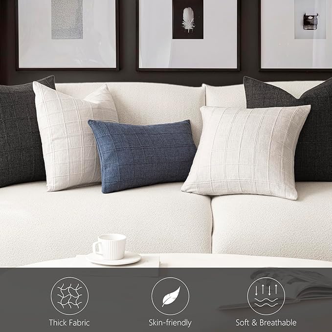 Foindtower Set of 2 Decorative Linen Check Throw Pillow Covers Neutral - Image 7