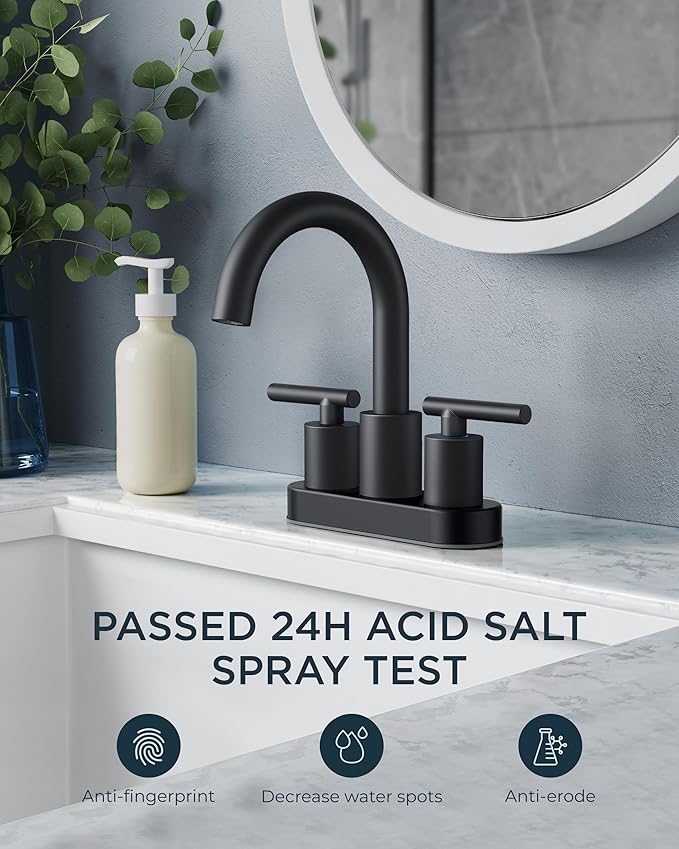 FORIOUS 4 Inch Centerset Bathroom Faucet Black 2 Hole, Two Handle Matte Black 4 - Image 8