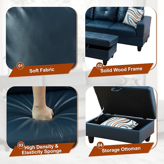 Osparple Sectional Couches for Living Room PU Leather L Shaped Couch 3 Pieces - Image 5
