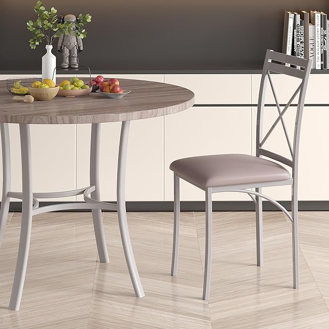 VECELO Metal Dining Chairs Set of 4, Steel Legs and PU Leather Cushion Seats - Image 2
