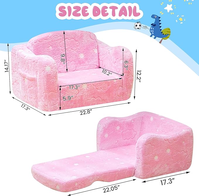 Lamerge 2-in-1 Toddler Couch, Glow in The Dark Baby Floor Bed, Foldable Toddler - Image 2