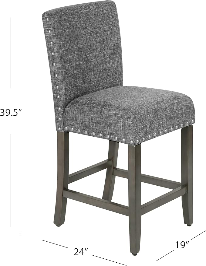Homepop Home Decor | Nailhead Trim Counter Height Bar Stools | 24 Inch Bar - Image 3