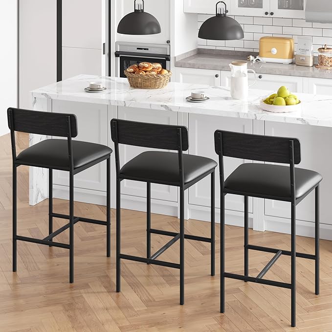 GarveeHome Bar Stools Set of 2, Upholstered Counter Height Bar Stools - Image 3