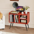 Record Player Stand with Vinyl Storage, Turntable Stand with Solid Wood Legs by Furninova