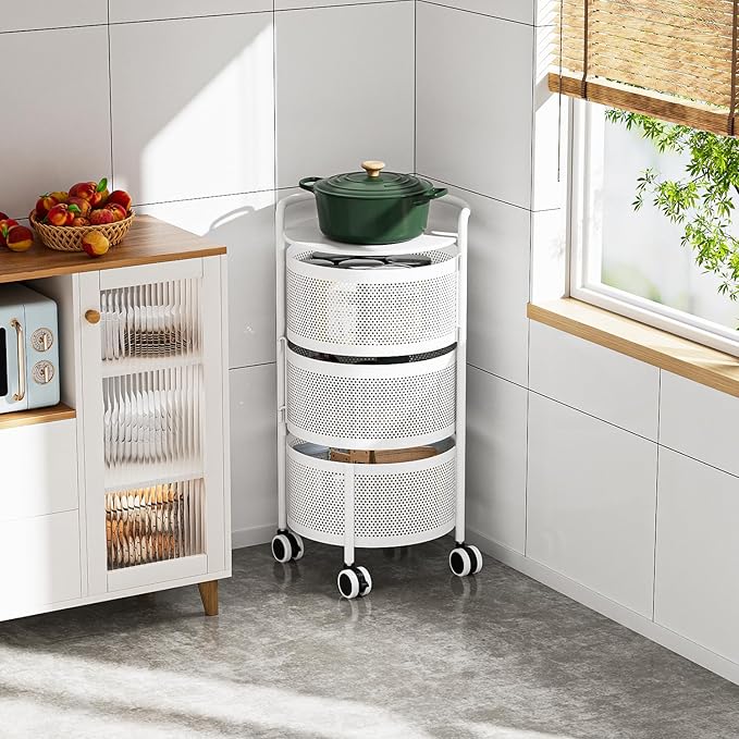 JAQ Vegetables Storage Basket, Rotating Storage Shelves Basket Carts Rack - Image 5