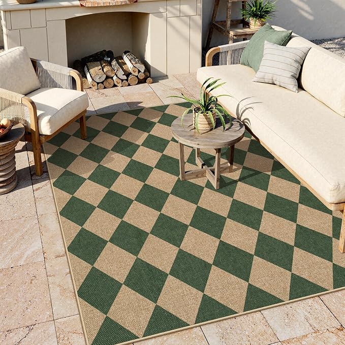 Lahome Checkered Outdoor Rug 5x7, Washable Rug - Image 2