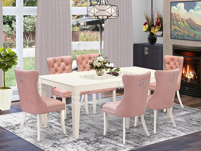 East West Furniture LGDA7-LWH-23 7 Piece Dining Set Includes a Rectangle Dining - Image 2