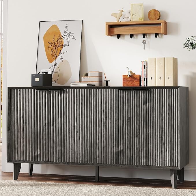 Fluted Cabinet with Storage, Buffet Storage with 4 Doors, Buffet Sideborad - Image 7
