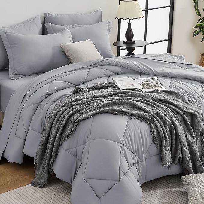 HEVUMYI Oversized Queen Comforter Set Light Grey by HEVUMYI