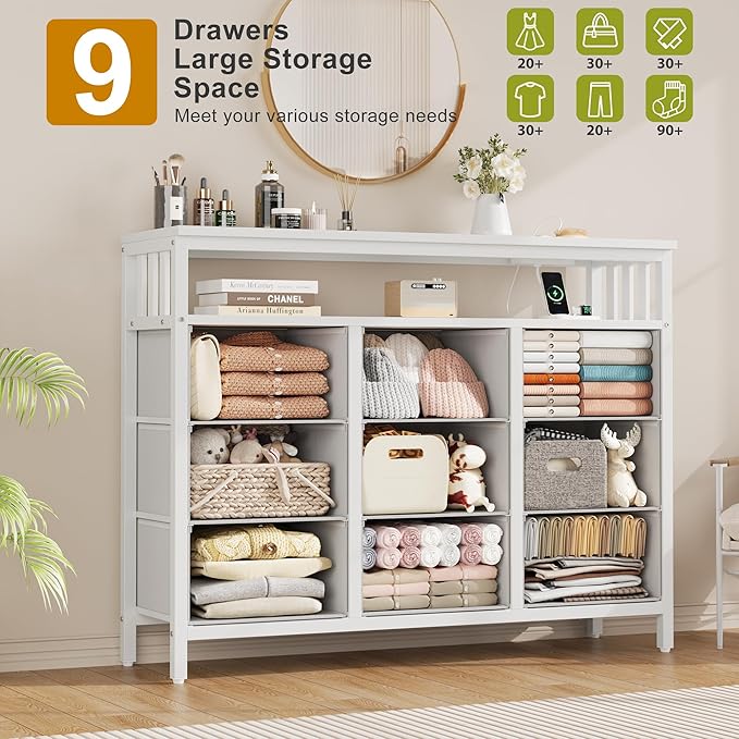 9 Drawer Dresser TV Stand with LED Lights & Power Outlets, Entertainment Center - Image 4