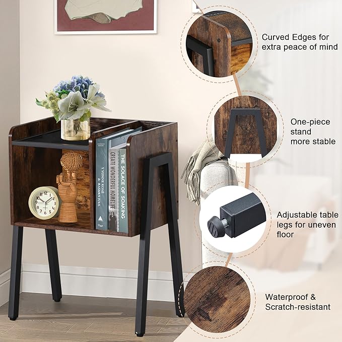 VECELO Nightstand Industrial End Table, Bedside Table - Image 6