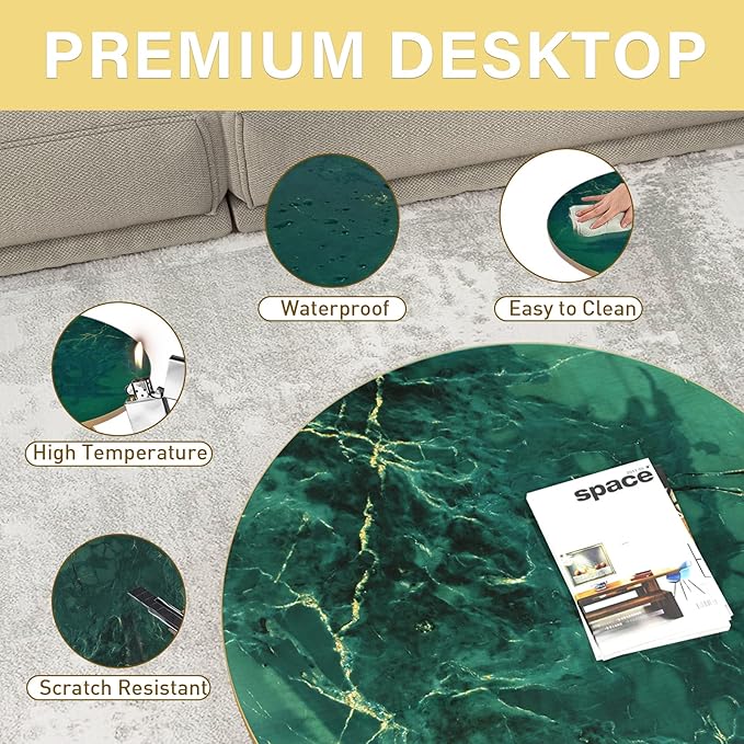 HLR Round Coffee Table with Green Faux Marble Top - Image 6