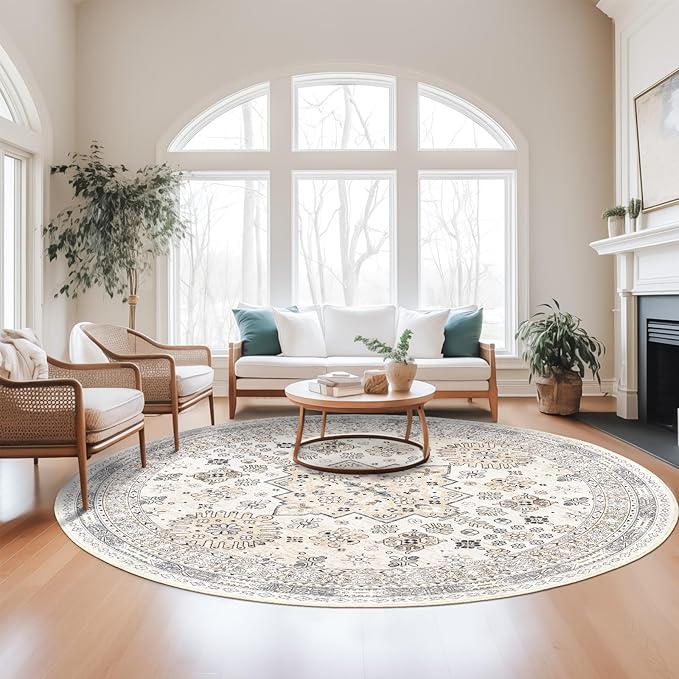 zesthome 8ft Round Rugs for Living Room, Non-Slip Washable Round Area Rugs by Zesthome