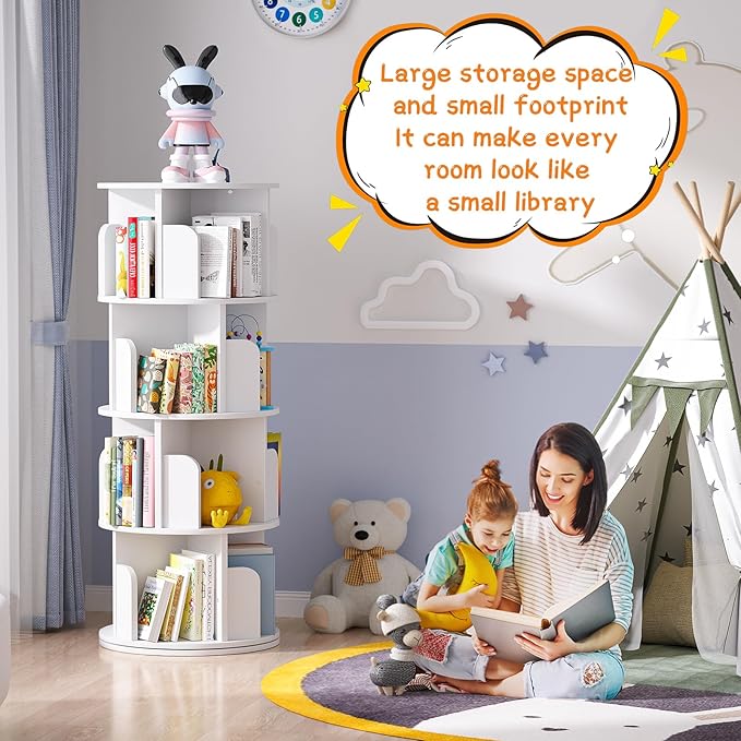Rotating Bookshelf, Wood Corner Bookshelf, 360 Display Spinning Bookcase - Image 3